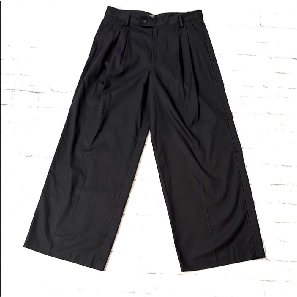Banana Republic Linen Blend Pants Black Wide Leg Pleated Front Size 12 NWT